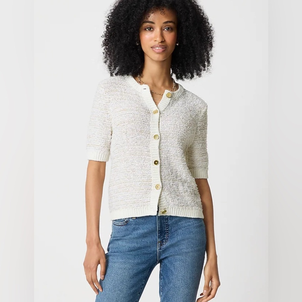 J. Crew Shimmer Texture Short Sleeve Cardigan Sweater SZ S